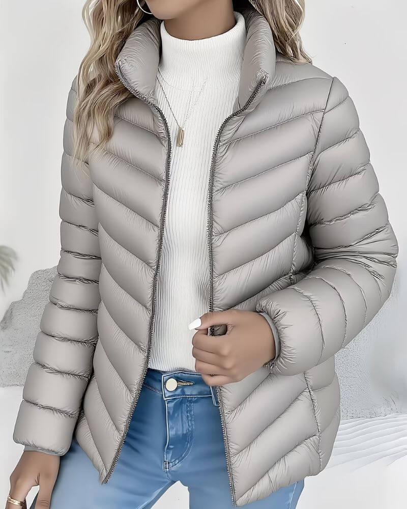 Puffer Jacket Women's Stand Collar Zip-Up Lightweight Quilted – Casual, Winter Layering, Gift