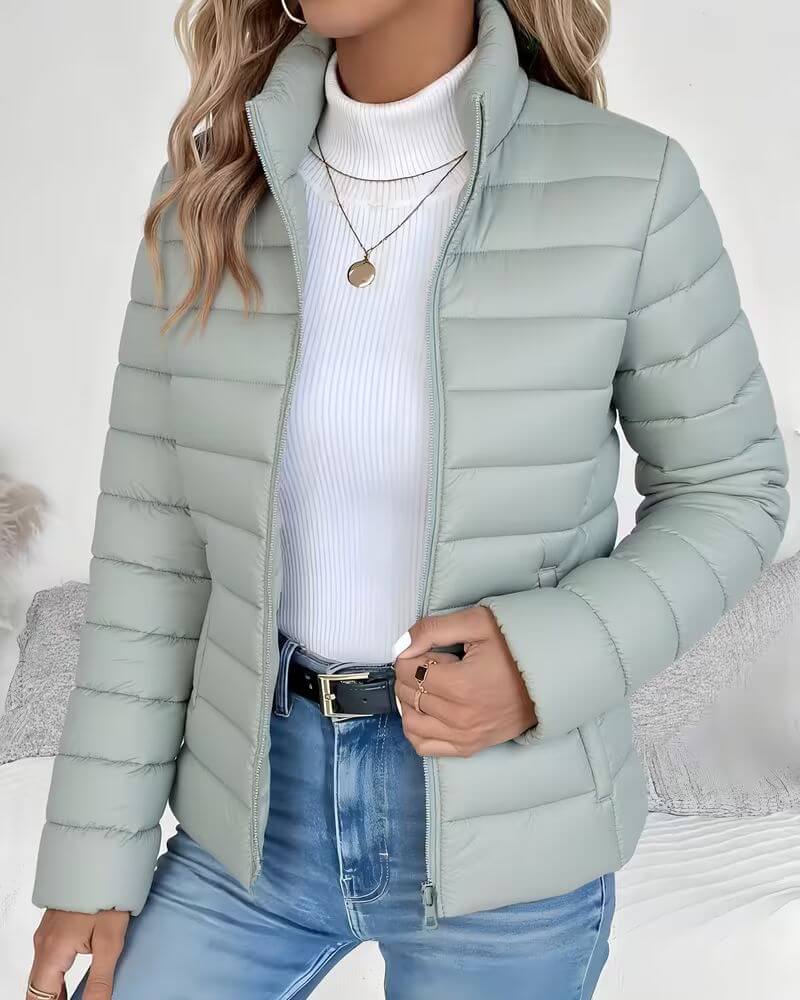 Puffer Jacket Women's Stand Collar Zip-Up Lightweight Quilted – Casual, Winter Layering, Gift