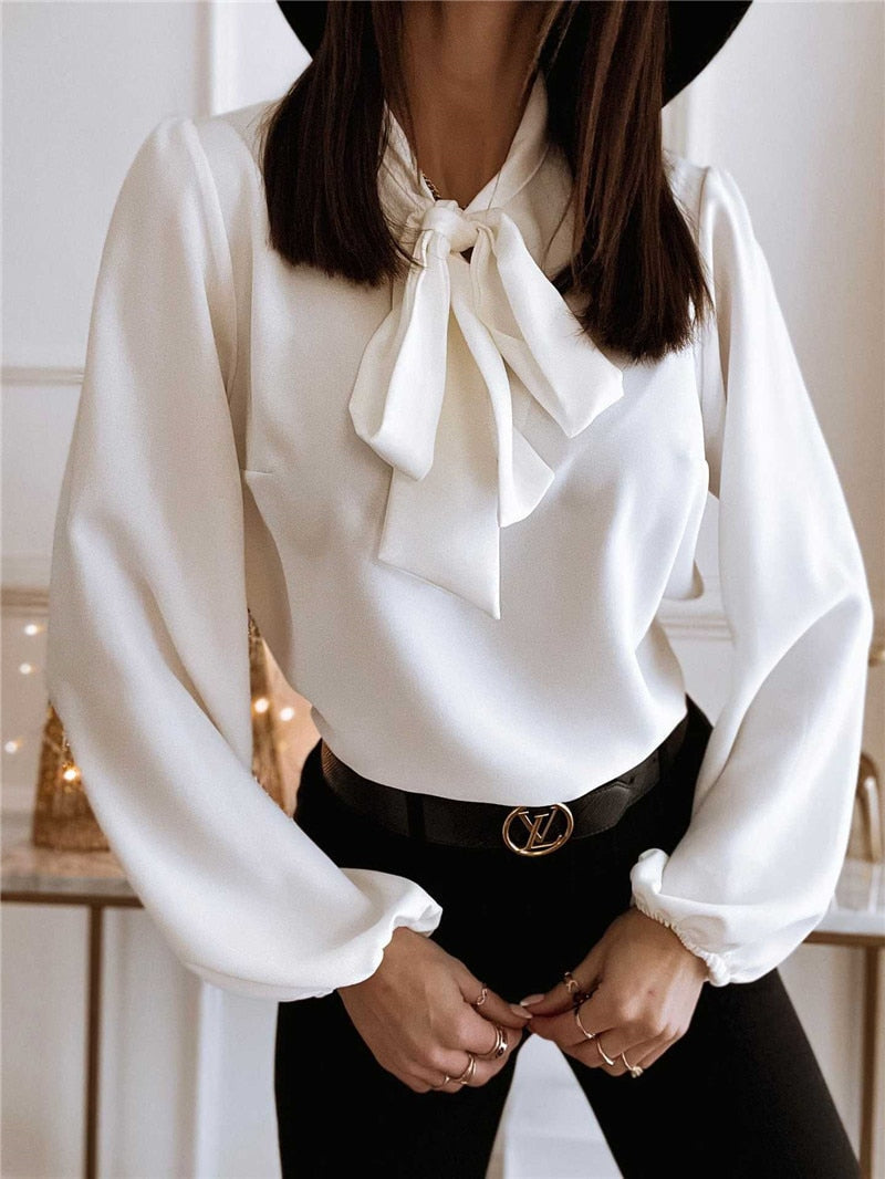 Pussy Bow Blouse Green Long Sleeve Women's – Office, Casual, Work, Gift · Werune