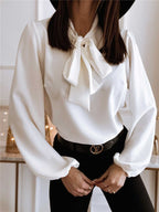 Pussy Bow Blouse Green Long Sleeve Women's – Office, Casual, Work, Gift · Werune