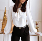 Pussy Bow Blouse Green Long Sleeve Women's – Office, Casual, Work, Gift · Werune