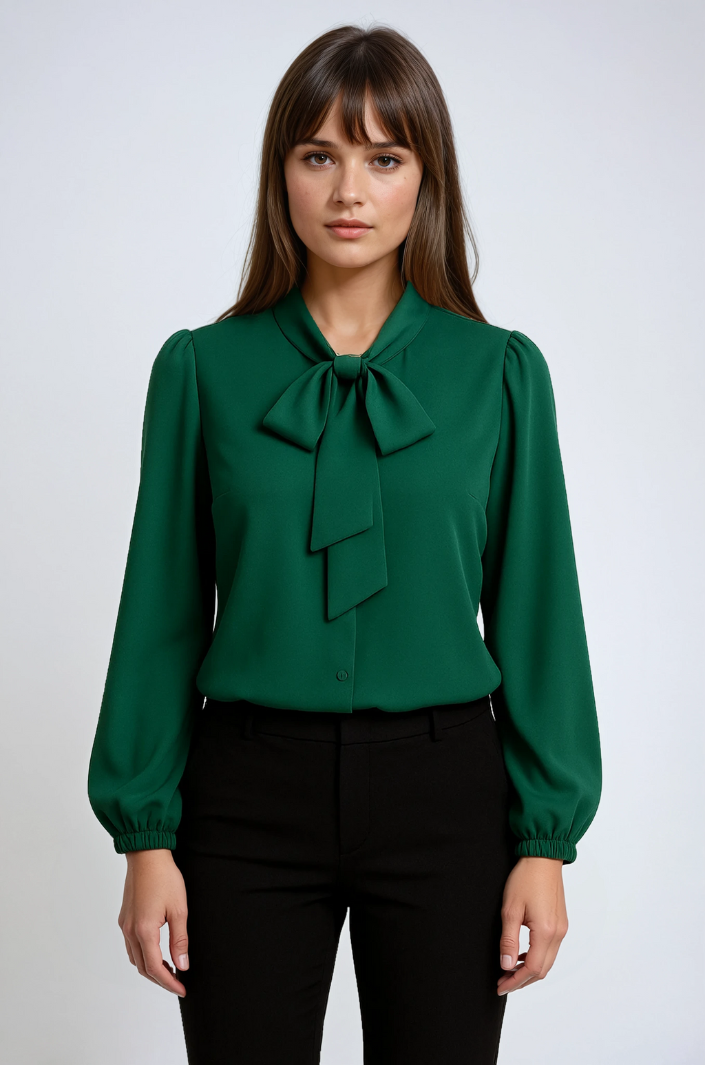 Pussy Bow Blouse Green Long Sleeve Women's – Office, Casual, Work, Gift · Werune