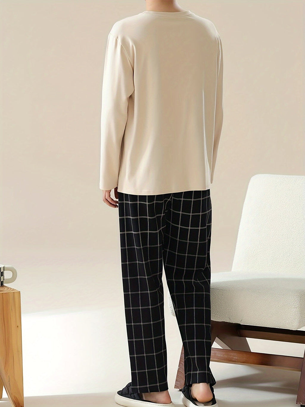 Pyjama Set Men's Long Sleeve Top Plaid Trousers – Loungewear, Sleepwear, Comfy Casual Gift