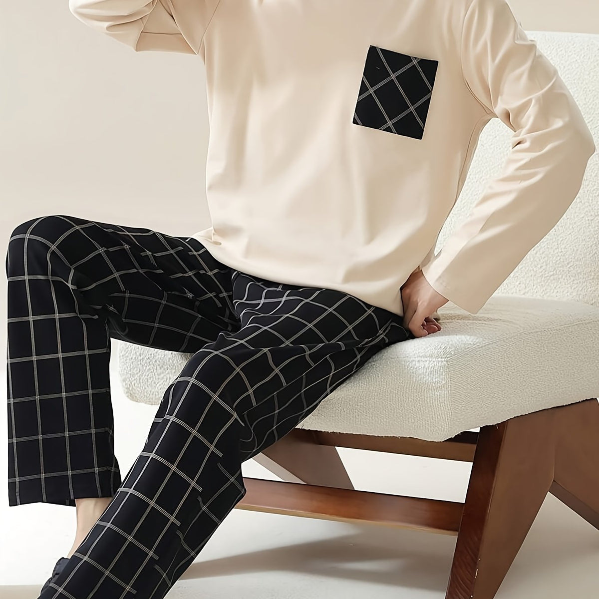 Pyjama Set Men's Long Sleeve Top Plaid Trousers – Loungewear, Sleepwear, Comfy Casual Gift