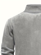Quarter-Zip Fleece Pullover Men's Stand Collar Khaki Sweatshirt – Casual, Office, Everyday Warmth