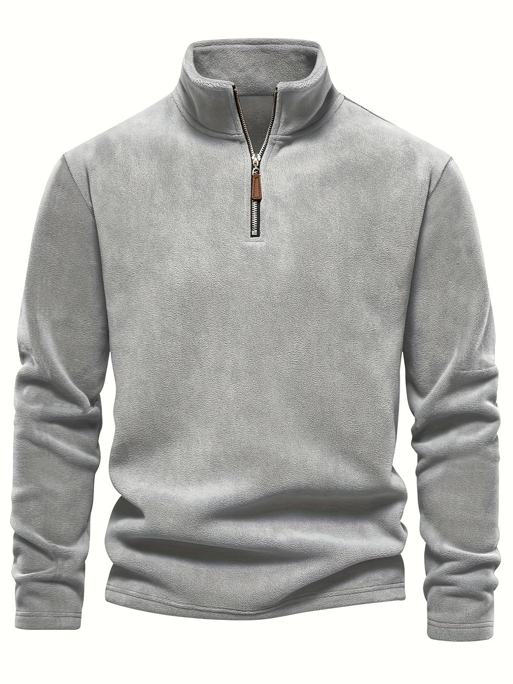 Quarter-Zip Fleece Pullover Men's Stand Collar Khaki Sweatshirt – Casual, Office, Everyday Warmth
