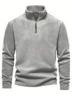Quarter-Zip Fleece Pullover Men's Stand Collar Khaki Sweatshirt – Casual, Office, Everyday Warmth
