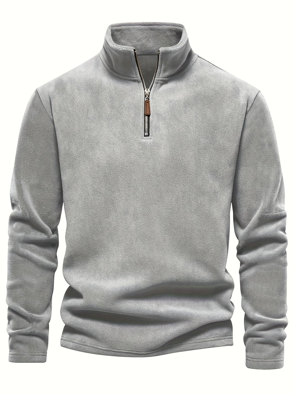 Quarter-Zip Fleece Pullover Men's Stand Collar Khaki Sweatshirt – Casual, Office, Everyday Warmth