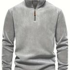 Quarter-Zip Fleece Pullover Men's Stand Collar Khaki Sweatshirt – Casual, Office, Everyday Warmth