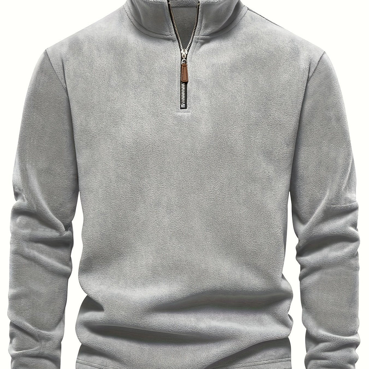 Quarter-Zip Fleece Pullover Men's Stand Collar Khaki Sweatshirt – Casual, Office, Everyday Warmth