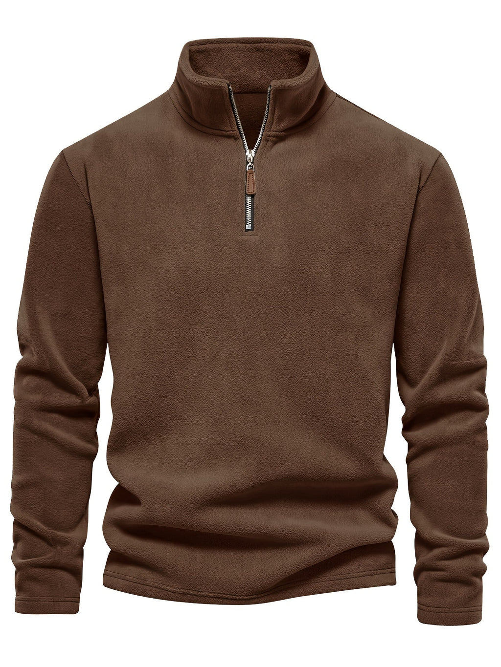 Quarter-Zip Fleece Pullover Men's Stand Collar Khaki Sweatshirt – Casual, Office, Everyday Warmth