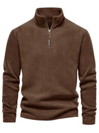 Quarter-Zip Fleece Pullover Men's Stand Collar Khaki Sweatshirt – Casual, Office, Everyday Warmth