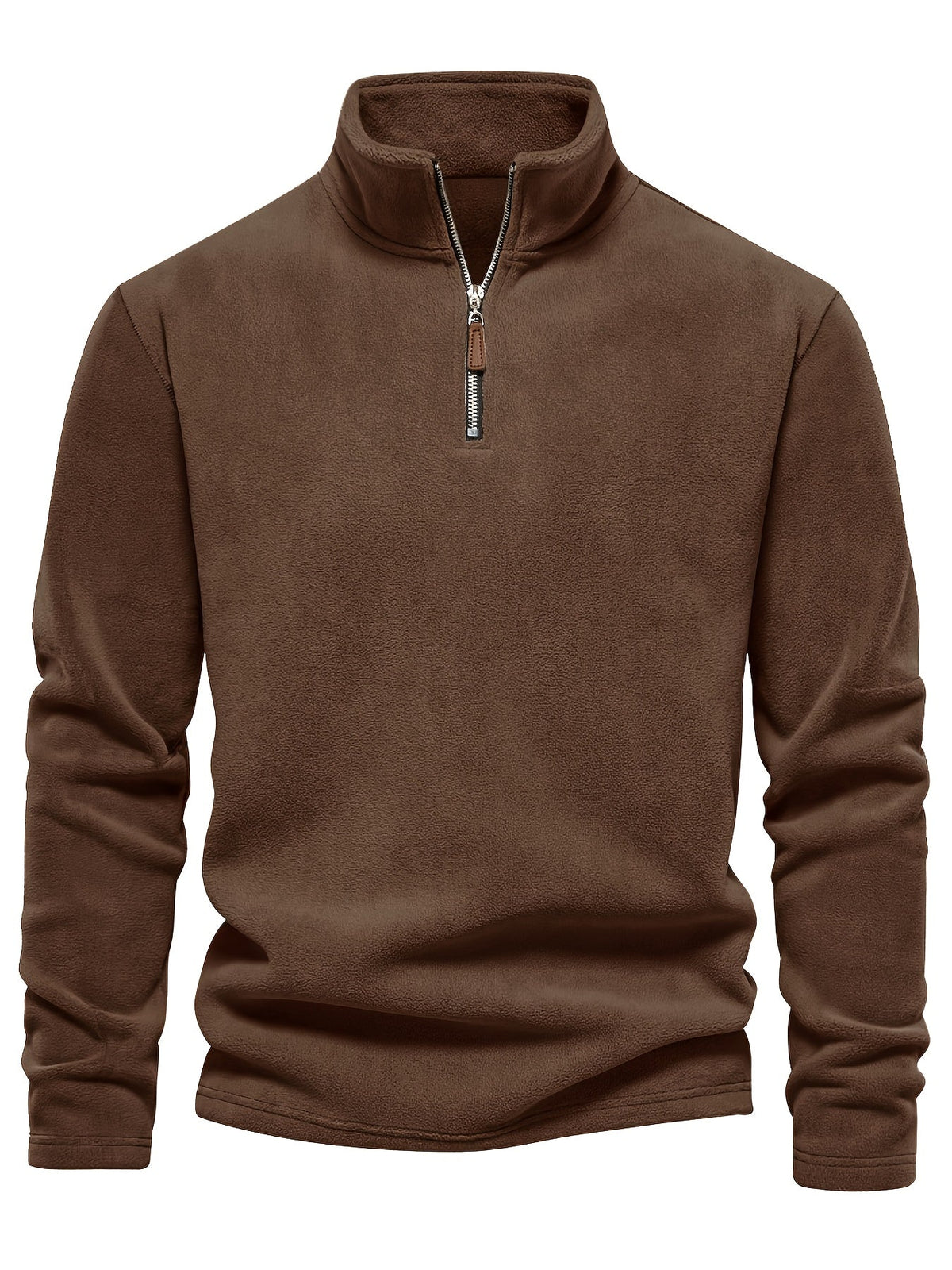 Quarter-Zip Fleece Pullover Men's Stand Collar Khaki Sweatshirt – Casual, Office, Everyday Warmth
