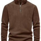 Quarter-Zip Fleece Pullover Men's Stand Collar Khaki Sweatshirt – Casual, Office, Everyday Warmth