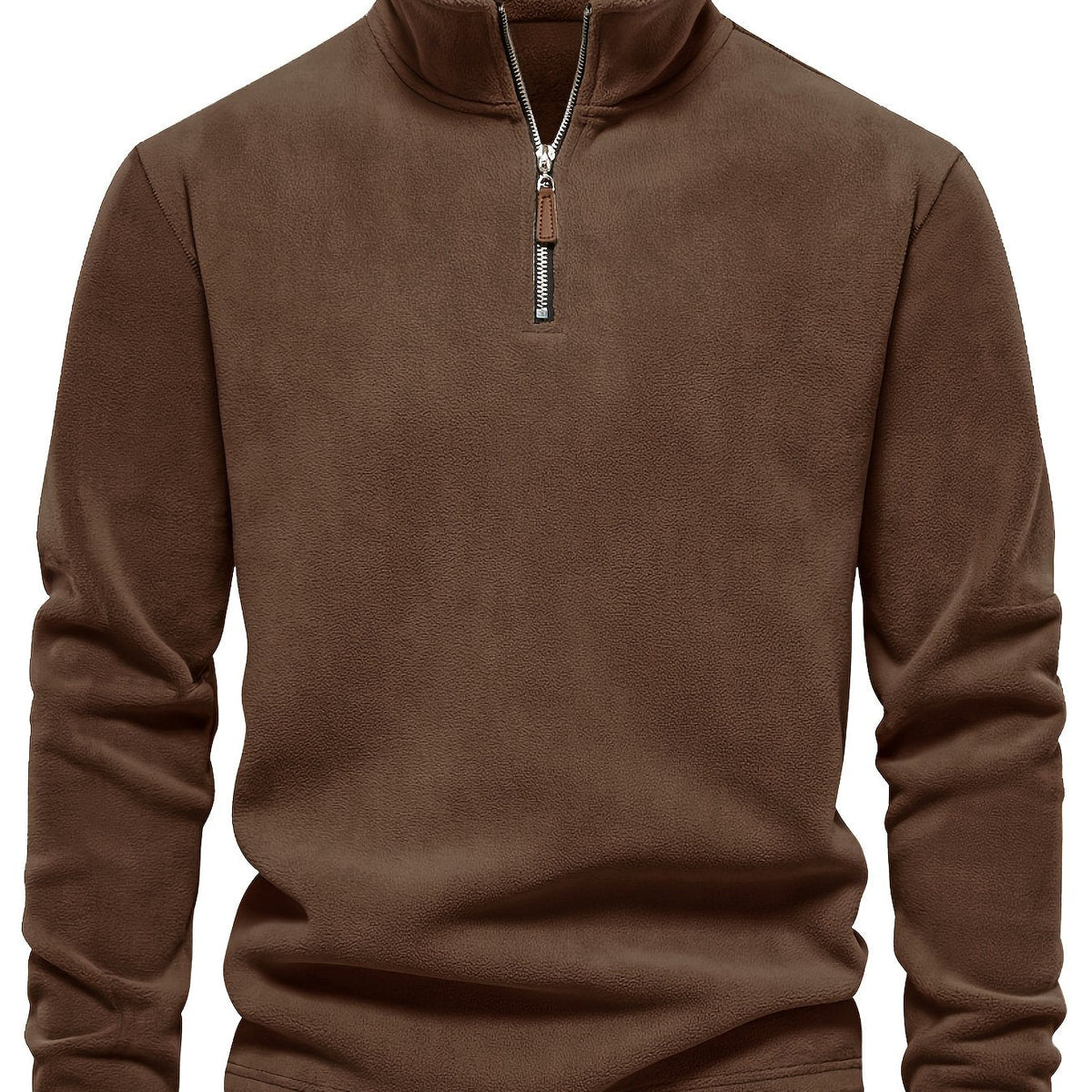 Quarter-Zip Fleece Pullover Men's Stand Collar Khaki Sweatshirt – Casual, Office, Everyday Warmth