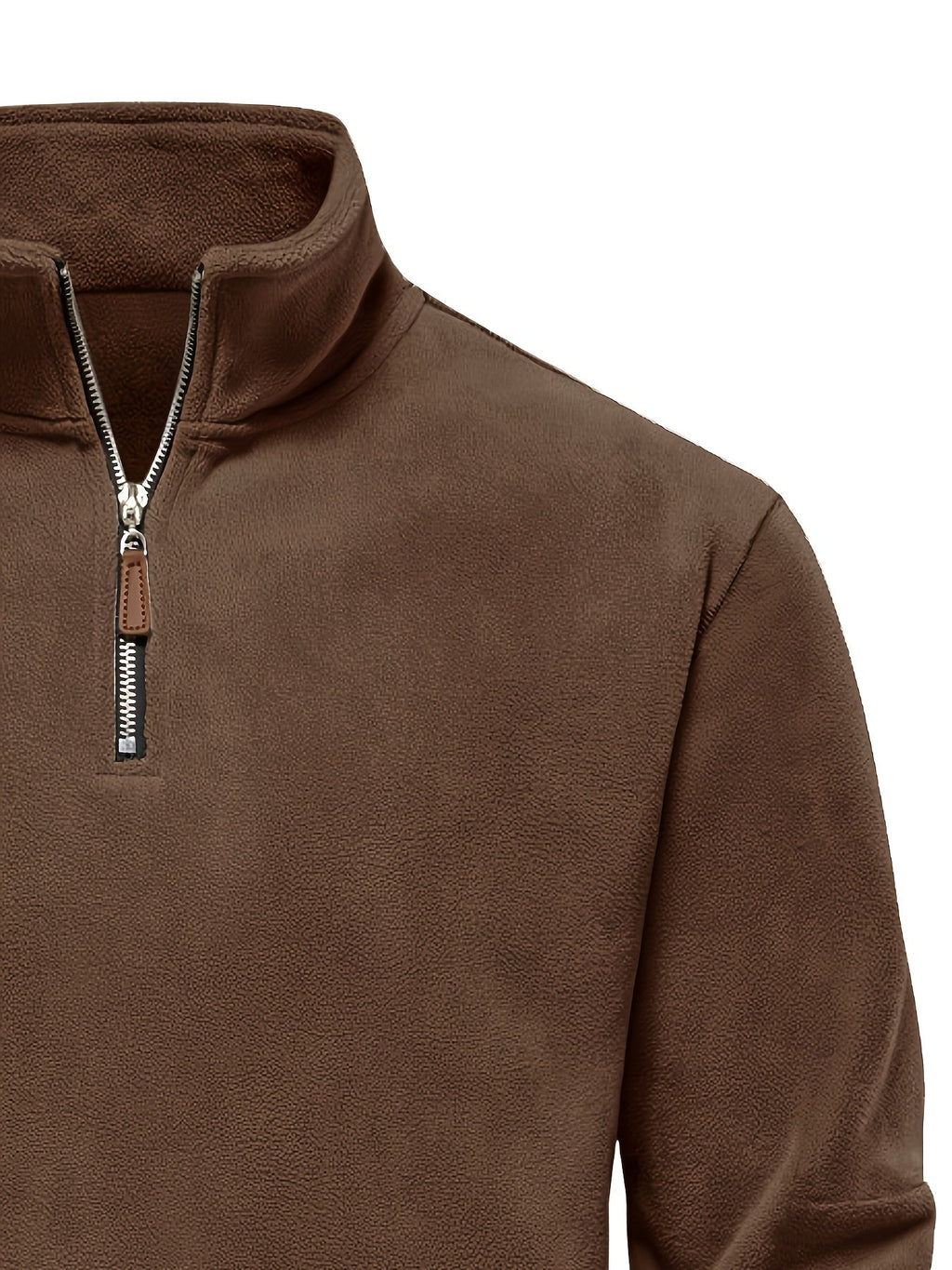 Quarter-Zip Fleece Pullover Men's Stand Collar Khaki Sweatshirt – Casual, Office, Everyday Warmth