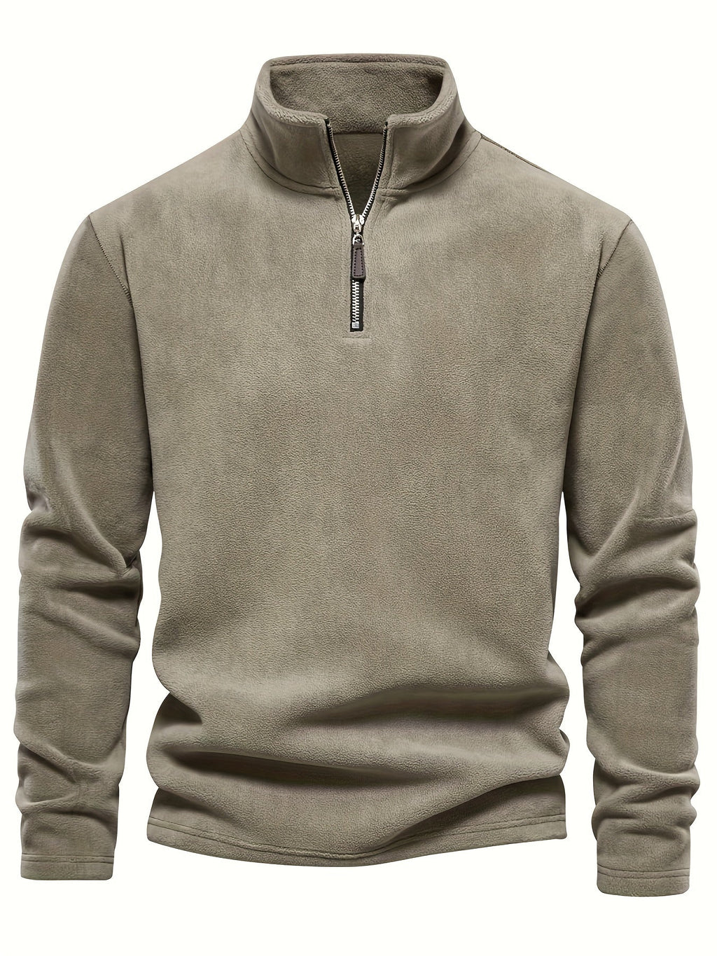 Quarter-Zip Fleece Pullover Men's Stand Collar Khaki Sweatshirt – Casual, Office, Everyday Warmth
