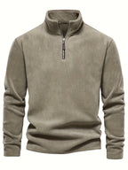 Quarter-Zip Fleece Pullover Men's Stand Collar Khaki Sweatshirt – Casual, Office, Everyday Warmth