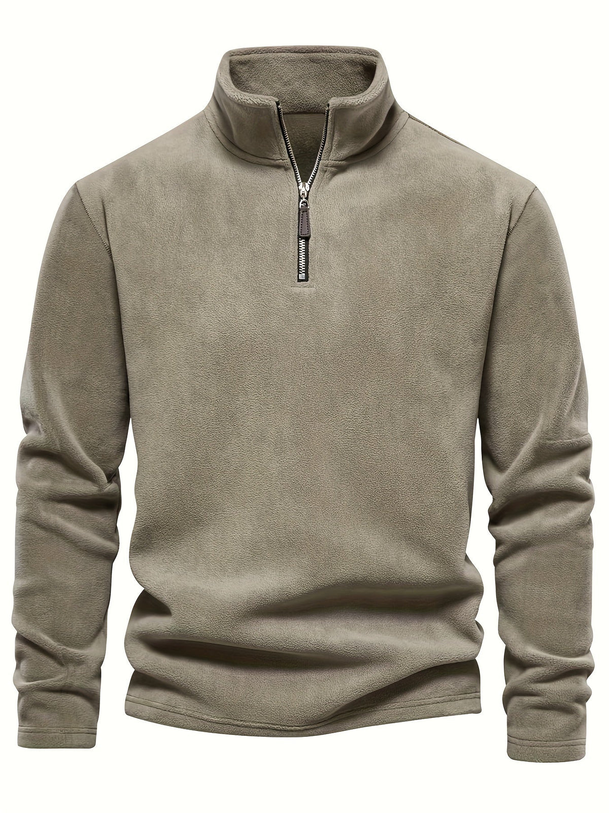 Quarter-Zip Fleece Pullover Men's Stand Collar Khaki Sweatshirt – Casual, Office, Everyday Warmth