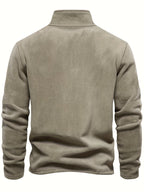 Quarter-Zip Fleece Pullover Men's Stand Collar Khaki Sweatshirt – Casual, Office, Everyday Warmth
