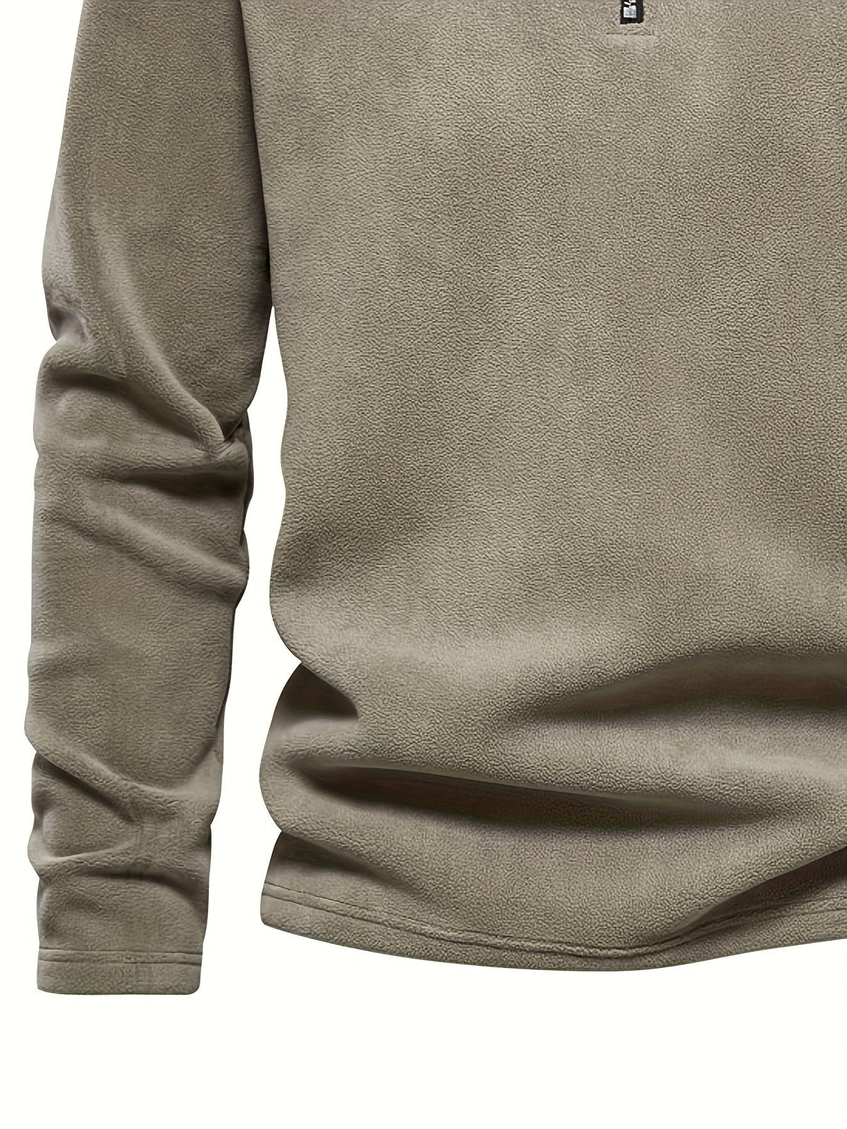 Quarter-Zip Fleece Pullover Men's Stand Collar Khaki Sweatshirt – Casual, Office, Everyday Warmth
