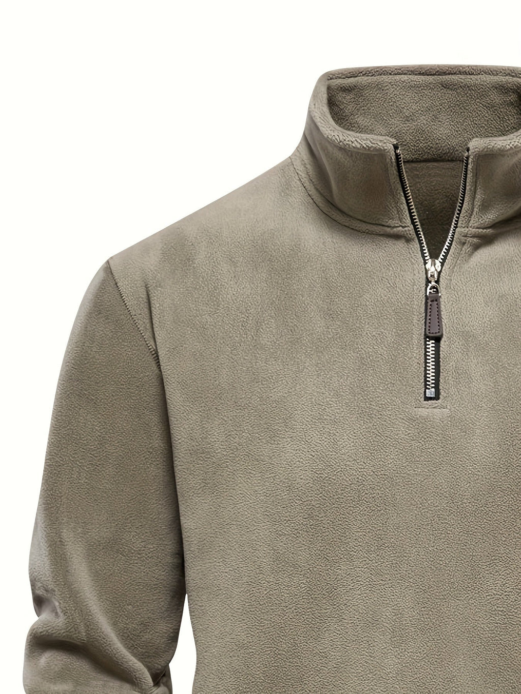 Quarter-Zip Fleece Pullover Men's Stand Collar Khaki Sweatshirt – Casual, Office, Everyday Warmth