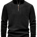 Quarter-Zip Fleece Pullover Men's Stand Collar Khaki Sweatshirt – Casual, Office, Everyday Warmth