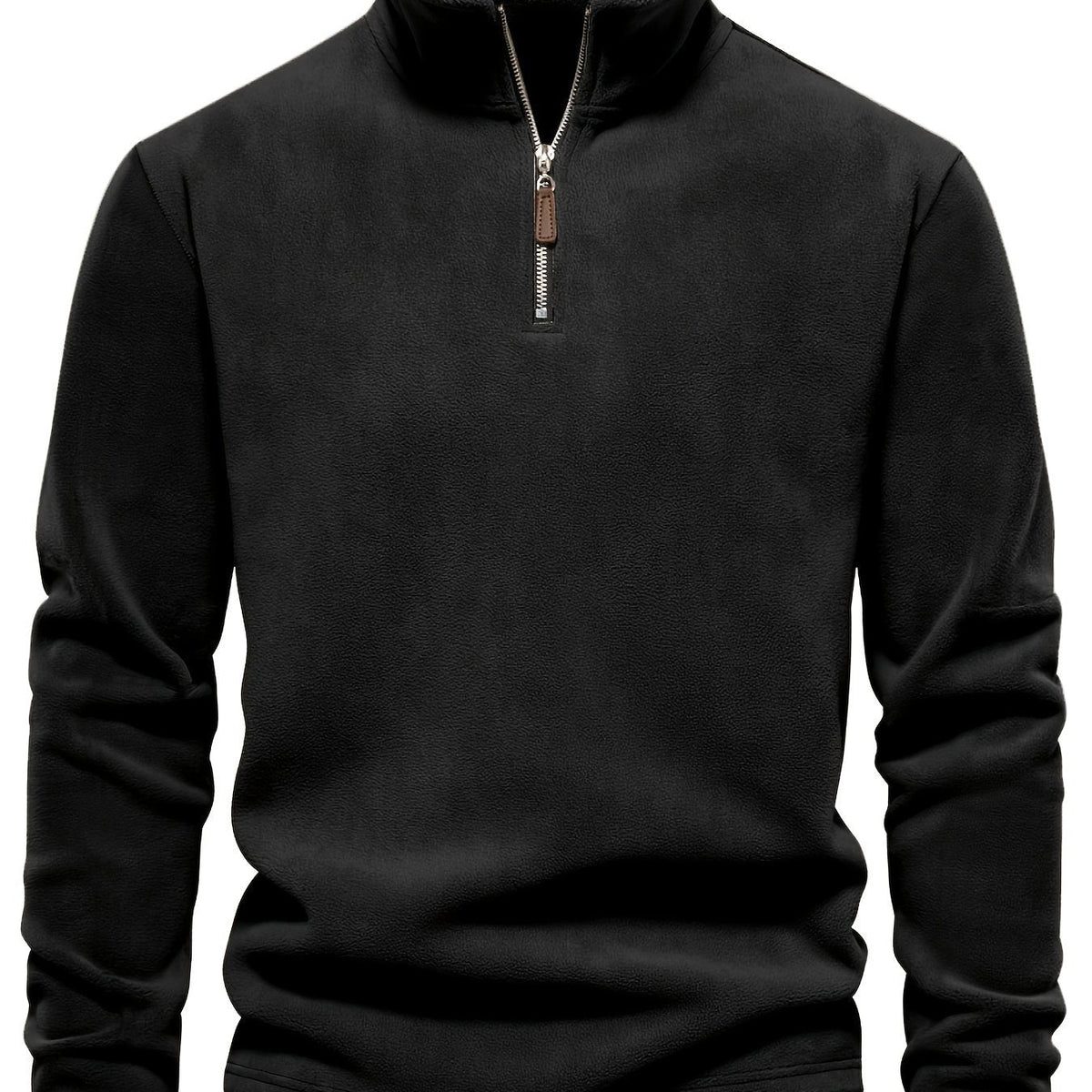 Quarter-Zip Fleece Pullover Men's Stand Collar Khaki Sweatshirt – Casual, Office, Everyday Warmth