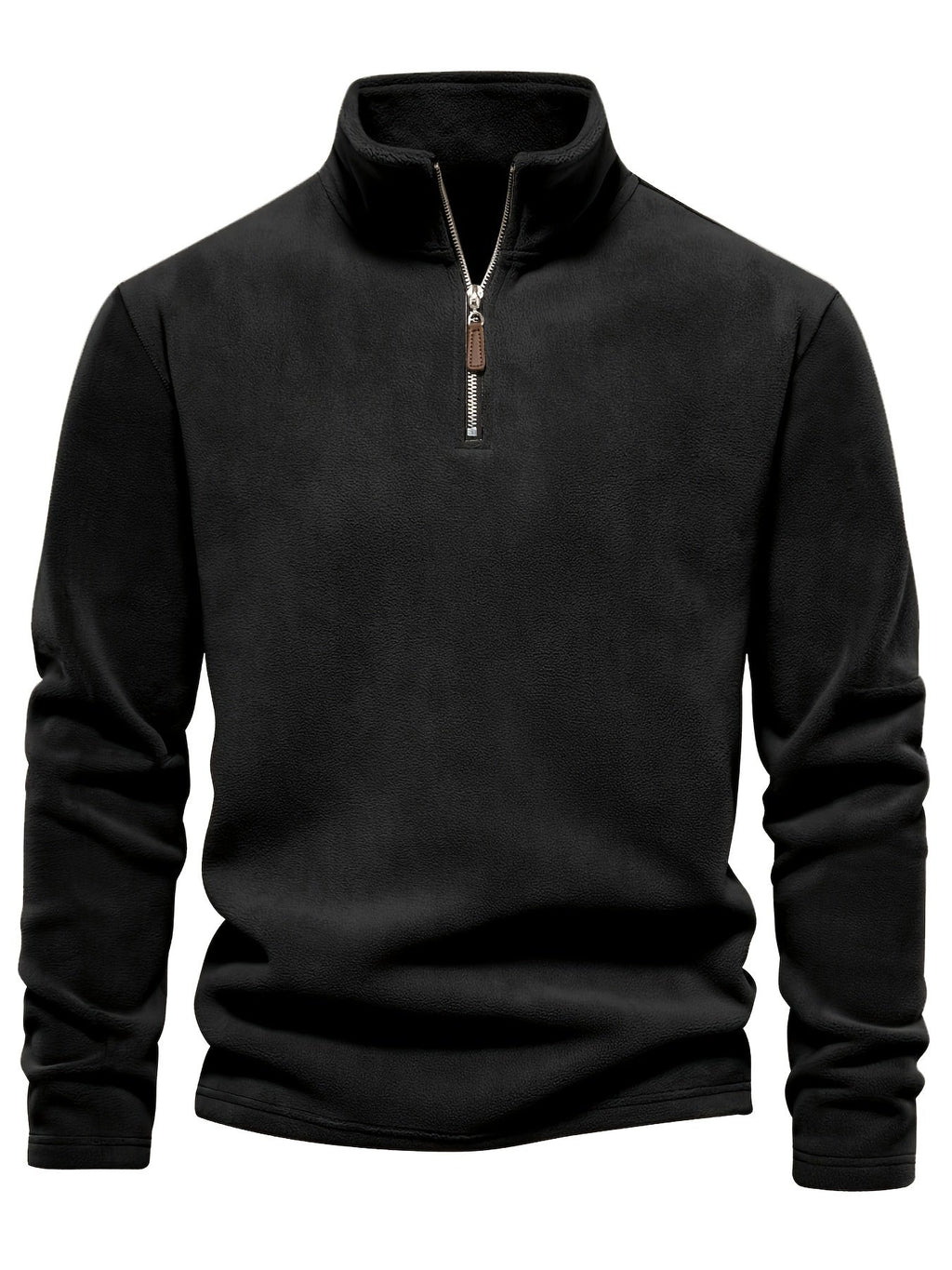 Quarter-Zip Fleece Pullover Men's Stand Collar Khaki Sweatshirt – Casual, Office, Everyday Warmth