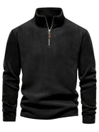Quarter-Zip Fleece Pullover Men's Stand Collar Khaki Sweatshirt – Casual, Office, Everyday Warmth