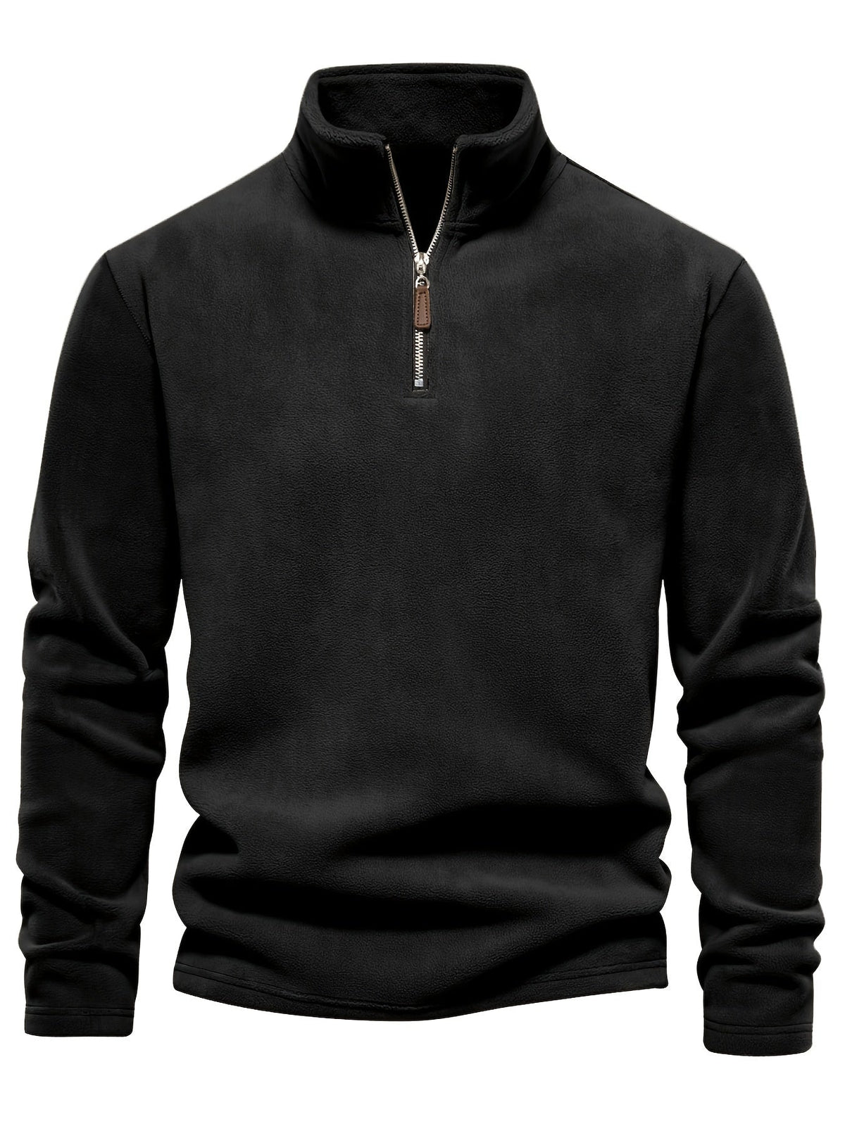 Quarter-Zip Fleece Pullover Men's Stand Collar Khaki Sweatshirt – Casual, Office, Everyday Warmth