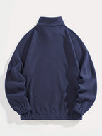 Quarter-Zip Fleece Sweatshirt Men's Black Embroidered Stand Collar Pullover – Casual, Winter, Gift