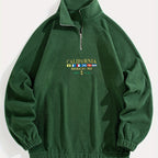 Quarter-Zip Fleece Sweatshirt Men's Black Embroidered Stand Collar Pullover – Casual, Winter, Gift