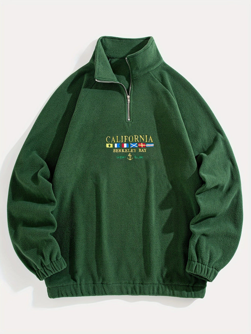 Quarter-Zip Fleece Sweatshirt Men's Black Embroidered Stand Collar Pullover – Casual, Winter, Gift