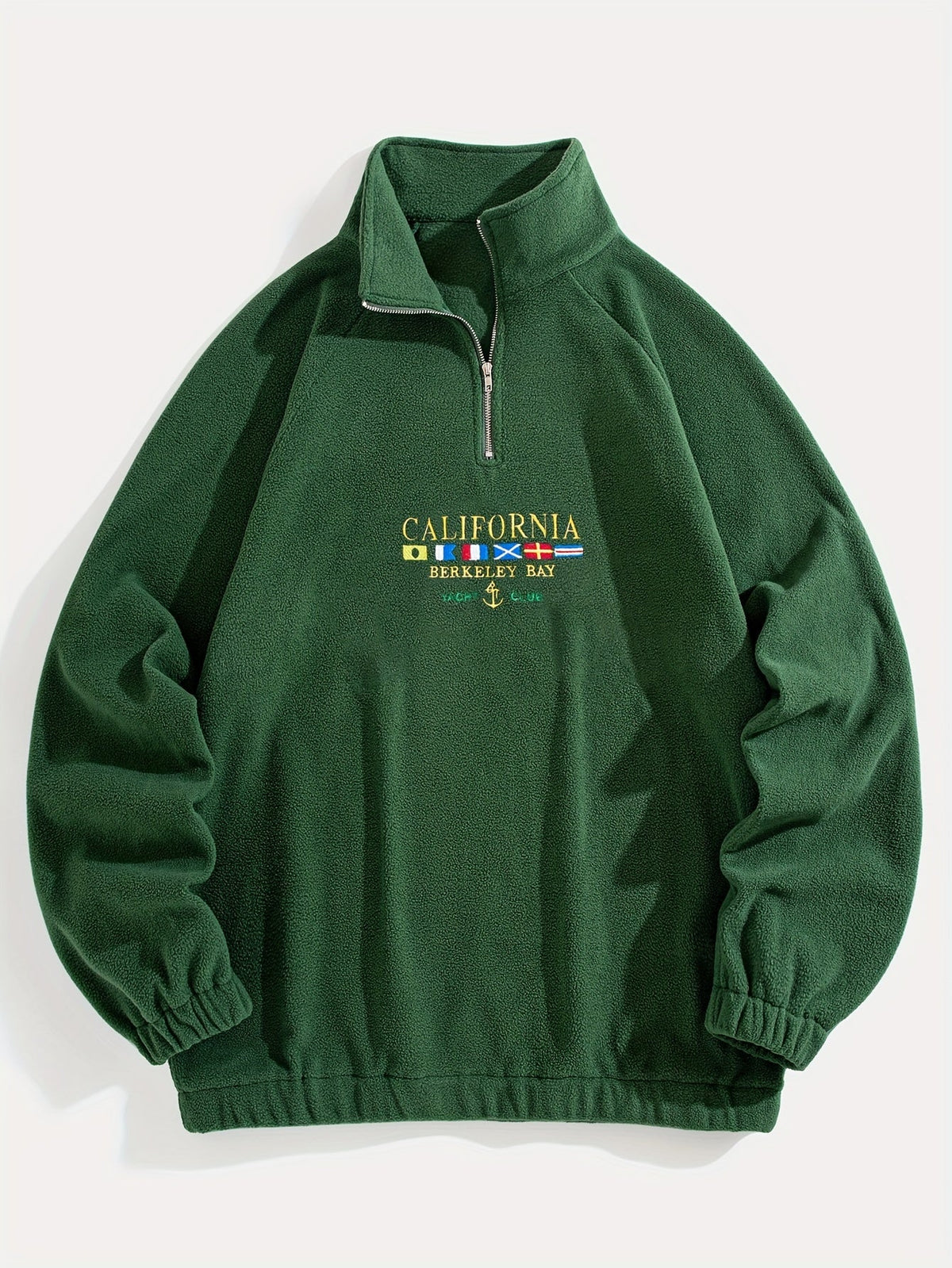 Quarter-Zip Fleece Sweatshirt Men's Black Embroidered Stand Collar Pullover – Casual, Winter, Gift