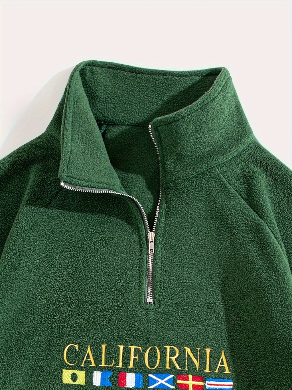 Quarter-Zip Fleece Sweatshirt Men's Black Embroidered Stand Collar Pullover – Casual, Winter, Gift