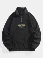 Quarter-Zip Fleece Sweatshirt Men's Black Embroidered Stand Collar Pullover – Casual, Winter, Gift