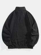 Quarter-Zip Fleece Sweatshirt Men's Black Embroidered Stand Collar Pullover – Casual, Winter, Gift