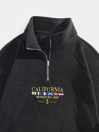 Quarter-Zip Fleece Sweatshirt Men's Black Embroidered Stand Collar Pullover – Casual, Winter, Gift