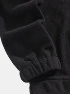 Quarter-Zip Fleece Sweatshirt Men's Black Embroidered Stand Collar Pullover – Casual, Winter, Gift
