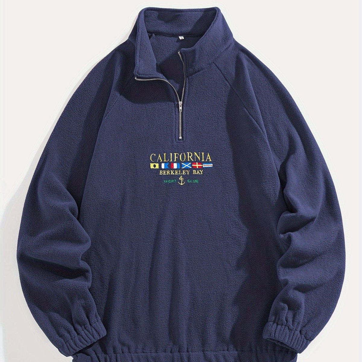 Quarter-Zip Fleece Sweatshirt Men's Black Embroidered Stand Collar Pullover – Casual, Winter, Gift