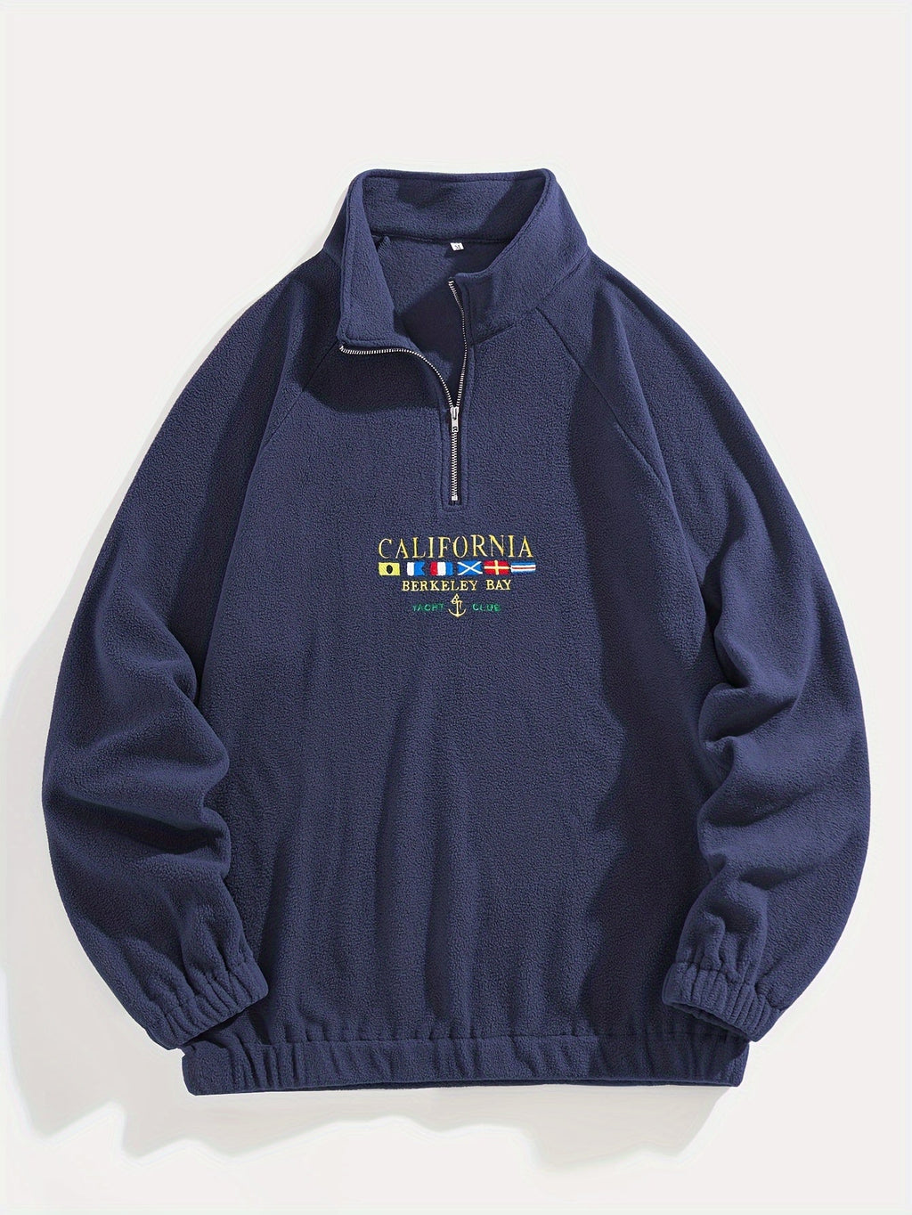 Quarter-Zip Fleece Sweatshirt Men's Black Embroidered Stand Collar Pullover – Casual, Winter, Gift