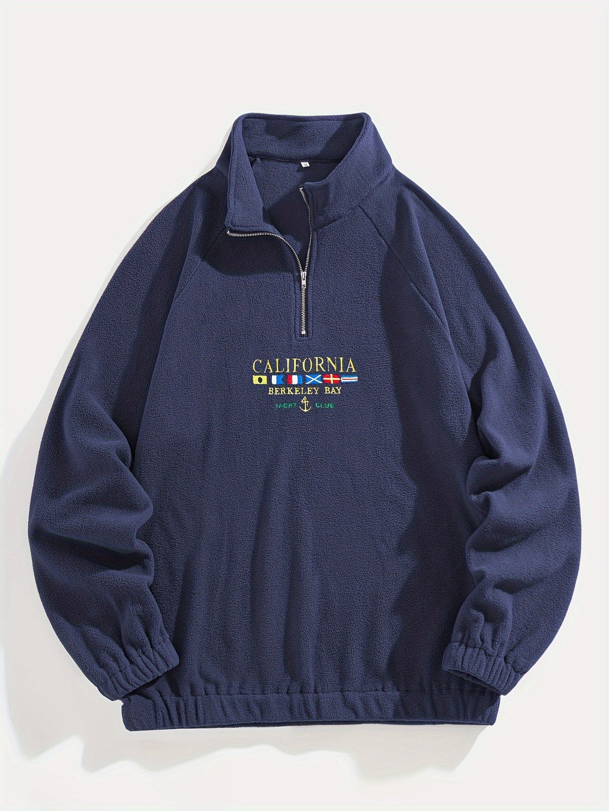 Quarter-Zip Fleece Sweatshirt Men's Black Embroidered Stand Collar Pullover – Casual, Winter, Gift