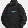 Quarter-Zip Fleece Sweatshirt Men's Black Embroidered Stand Collar Pullover – Casual, Winter, Gift