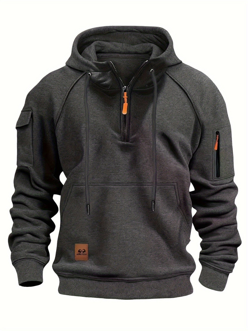 Quarter-Zip Hoodie Men's Black with Cargo Pocket & Drawstring Hood – Casual, Everyday Wear