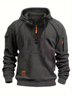 Quarter-Zip Hoodie Men's Black with Cargo Pocket & Drawstring Hood – Casual, Everyday Wear