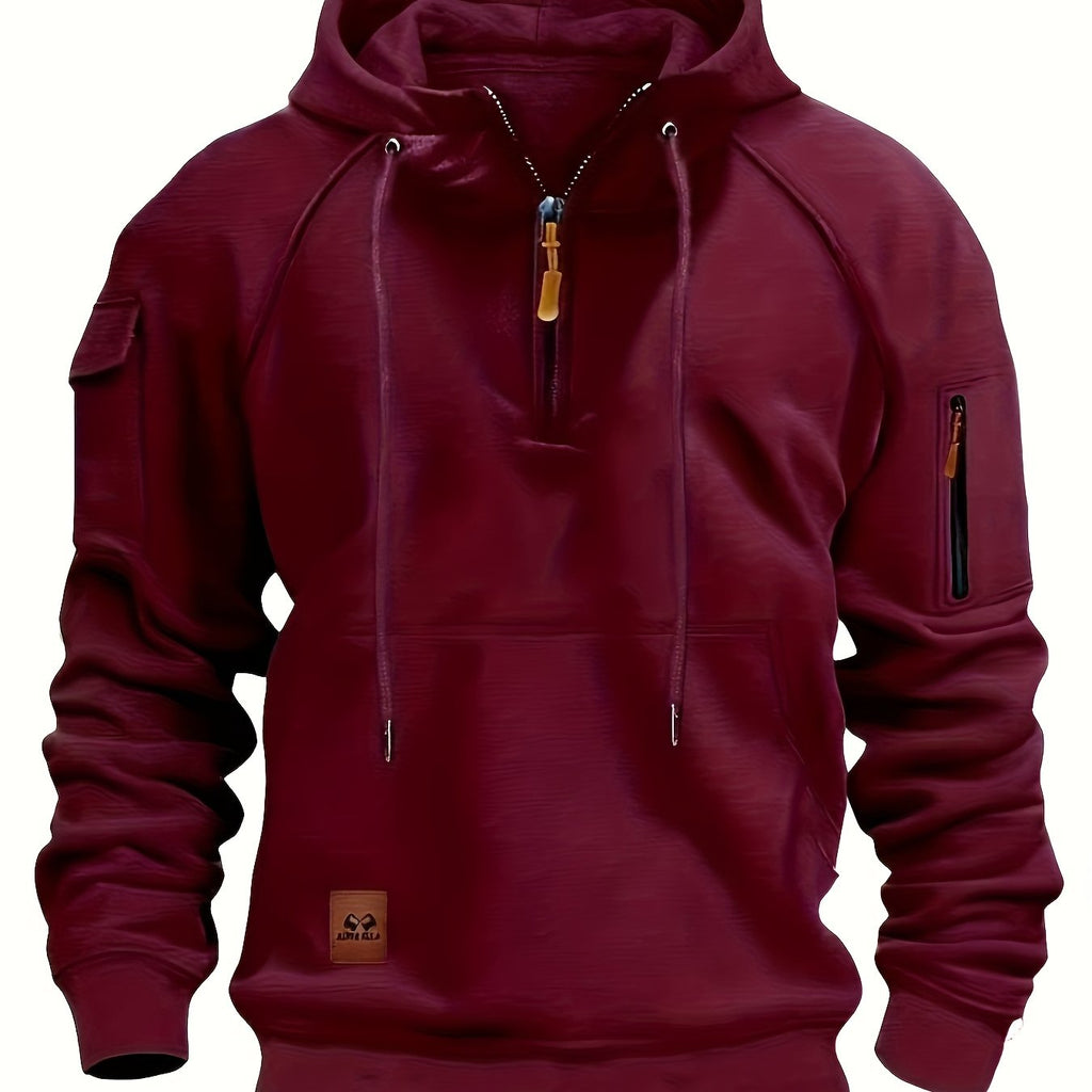 Quarter-Zip Hoodie Men's Black with Cargo Pocket & Drawstring Hood – Casual, Everyday Wear
