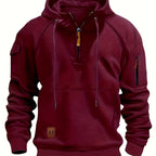 Quarter-Zip Hoodie Men's Black with Cargo Pocket & Drawstring Hood – Casual, Everyday Wear