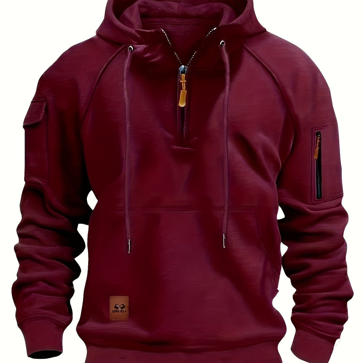 Quarter-Zip Hoodie Men's Black with Cargo Pocket & Drawstring Hood – Casual, Everyday Wear