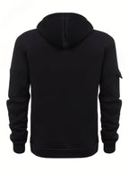 Quarter-Zip Hoodie Men's Black with Cargo Pocket & Drawstring Hood – Casual, Everyday Wear